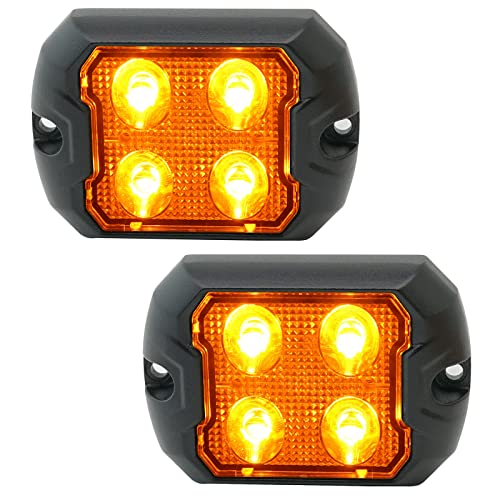 LED Strobe Light Amber Emergency Kit Grille Quad Sync Flashing Surface Mount Hazard Warning Caution Light for Vehicles Off Road SUV Trucks Trailer Boat