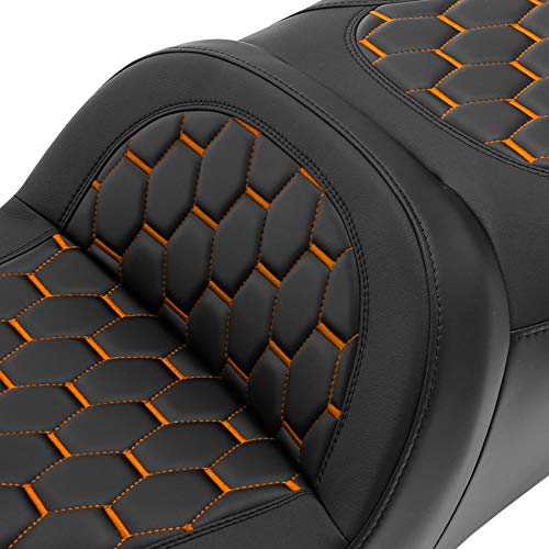 C.C. RIDER Motorcycle 2 Up Rider Driver&Passenger Seat Fit for Harley Touring CVO Road Glide Electra Glide Street Glide Road King 2009-2023 - color: Seat 16#Orange Stitching