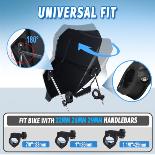 Motorcycle Universal Windshield 16.7” Windscreen Compatible with Yamaha Harley Honda Kawasaki Suzuki BMW Vulcan Cruiser Wind Deflector with 7/8" 1" 1 1/8" Handlebars, Black - color: Black