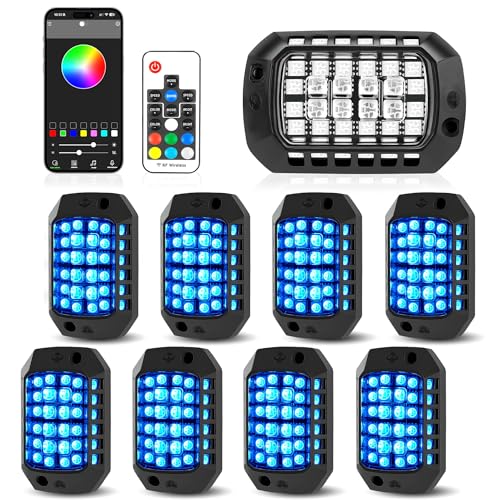 8 Pods 36 LEDs RGB Rock Lights Compatible with 12V Trucks Jeep UTV SUV ATV Boat Golf Cart,Waterproof, Multi-Color App/Remote Control Underglow Lights with Music Mode Plug and Play Easy Installation - size: 8 Pods-3 Sides-12V