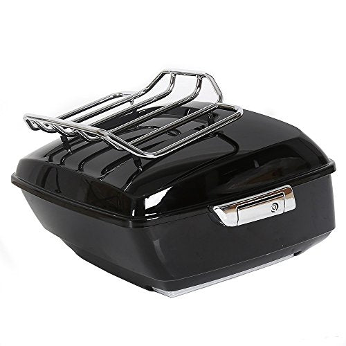 ECOTRIC King Motorcycle Storage Touring Trunk Tail Box for Harley Touring Models 2014-2024 New (King Motorcycle Storage Trunk W/Top Rack) - color: Black, size: King Motorcycle Storage Trunk W/ Top Rack