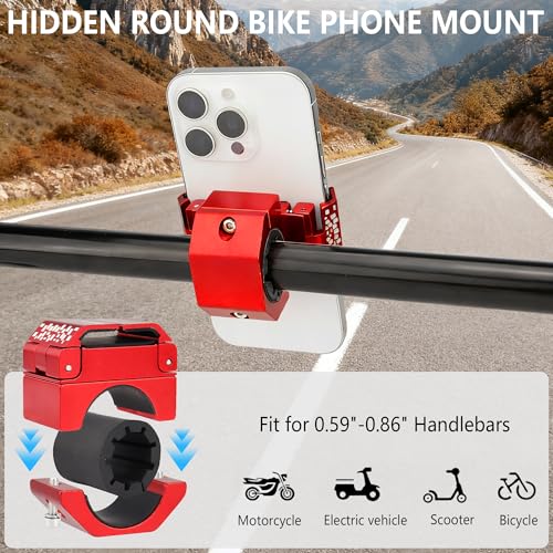 Bike Handlebar Mounts for 4.5-7.5 Phones (Red) | 360 Degrees Rotate Aluminum Alloy Frame Half-Enclosure Design - color: Red