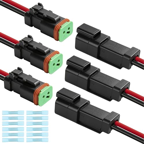 3 Kits Deutsch DT 2 Pin Wiring Harness Connector, Deutsch Male Female 2 Wire Way Waterproof Automotive Electrical Connector 16 AWG with Heat Shrink Tubing for Car Truck Boat, black - color: 3 Sets-Black, size: 2Pin