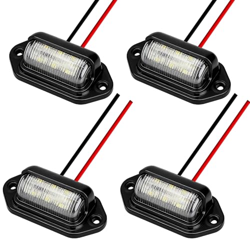 4 PCS LED License Plate Light, 12V-30V DC 6-SMD Super Bright Car License Plate Lamp, Waterproof Step Courtesy Dome Cargo Replacement Light for Car Truck SUV Van RV Trailer (Black) - color: Black, 4 PCS