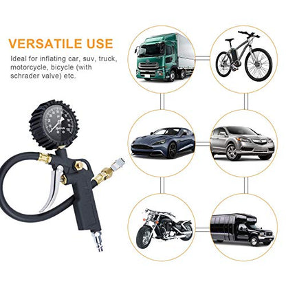 AstroAI Tire Pressure Gauge with Inflator, 100 PSI-ANSI B40.1 Accurate, Large 2.5" Easy Read Glow Dial, Heavy Duty Air Chuck and Compressor Accessories for Truck, with Case - style: with case