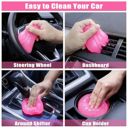 Windshield Cleaner Tool, 17Pcs Car Interior Detailing Kit, Detailing Brush, Towels, Duster, Car Cleaning Kit Interior for RVs, Truck, Trailer (Pink) - color: Pink