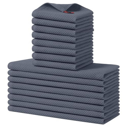 Homaxy 100% Cotton Kitchen Towels and Dishcloths Set, 12 x 12 Inches and 13 x 28 Inches, Set of 16 Bulk Kitchen Towels Set, Ultra Soft Absorbent Dish Cloths for Washing Dishes, Dark Grey - color: Dark Grey, style: 16-Piece Set