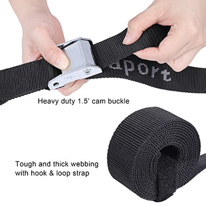 Ayaport Motorcycle Tie Down Straps 1.5” x 8’ (with Swivel Carabiner Hooks) Cam Buckle Tie Downs, Handlebar Strap for Dirt Bike, Motor Bike, Kayak, Car, Truck, Boat, Cargo, Black (1.5" x8'-4pcs) - size: 1.5"x8'-4pcs