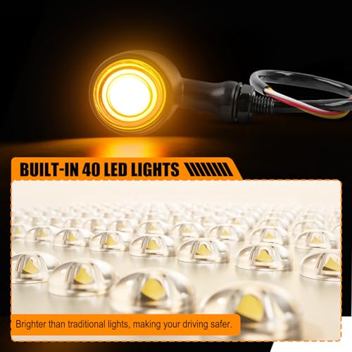 DREAMIZER Motorcycle Led Turn Signal Lights 2x, Bullet Blinker Motorcycle Rear Turn Signal Light Compatible with Harley Honda Yamaha Kawasaki (Black/Yellow Red Light) - color: B-Rear/Black shell + yellow-red light