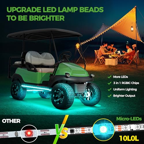 10L0L 4PCS Golf Cart Underglow LED Light Kit, Underbody RGB Strip Lights, 24-Mode Neon Accent Lighting, Music Sync, Wireless Remote, IP67 Waterproof, 12V-80V Input for EZGO Yamaha Club Car - style: 4 Pack(Underbody)