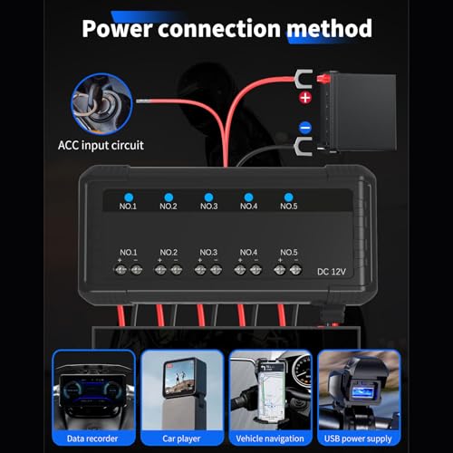 Motorcycle Fuse Box, 20A 5 Circuit Terminal Block with LED Indicator for Cars Motorcycles ATV UTV, PC Material Insulation Heatproof
