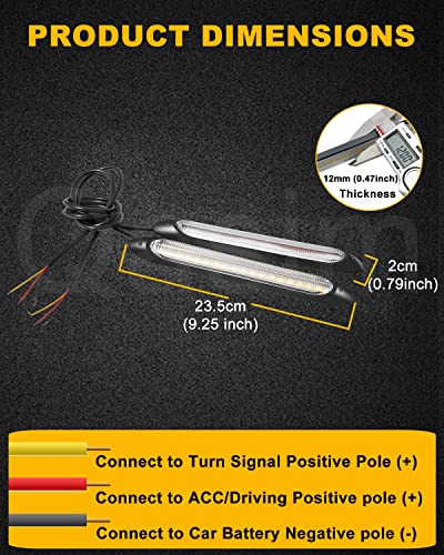 Qasim DRL LED Strip Car Daytime Running Light 9.25in White Automobile Decorative Lights Yellow Streamer Flow Turn Signal Light Tail Light Strip Bar 12V (2Pcs, 23.5cm) - size: 9.25 inches WA