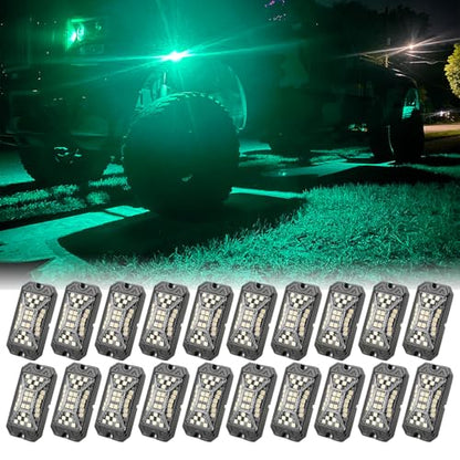 SUNPIE 20 Pods RGBW Rock Lights – Full Beam Angle, 30 High Power Chips, Aluminium Housing, Mounting Pads Included, IP67 Waterproof, Music Mode Underglow Lights, Fits Trucks, SUV, ATV, UTV, Boats - size: 20Pcs
