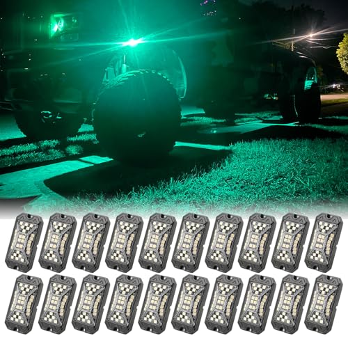 SUNPIE 20 Pods RGBW Rock Lights – Full Beam Angle, 30 High Power Chips, Aluminium Housing, Mounting Pads Included, IP67 Waterproof, Music Mode Underglow Lights, Fits Trucks, SUV, ATV, UTV, Boats - size: 20Pcs