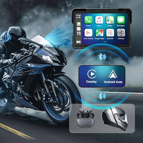 YZW Portable 7 inch Wireless Motorcycle Carplay GPS Screen with Android Auto, Navigation System Quick Release, Anti-thef, Bluetooth, Siri, Google Asistant, Light Sensor, Music Sharing,Vioce Control - size: 7Inch Screen+Mounting Bracket