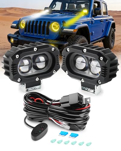 4 Inch LED Pods Driving Lights, 48W Rectangle Offroad Lights Cube Spotlights with Amber&White DRL, 120° Combo Beam 3 Modes LED Auxiliary Lights with Wiring Harness for Trucks SUV ATV UTV Motorcycle - color: 4in Amber&White Spotlight+Wire