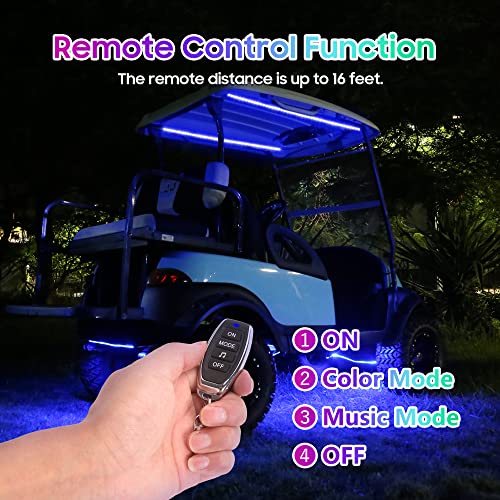 10L0L 6PCS Golf Cart Underglow LED Light Kit, Underbody RGB Strip Lights, 24-Mode Neon Accent Lighting, Music Sync, Wireless Remote, IP67 Waterproof, 12V-80V Input for EZGO Yamaha Club Car - style: 6 Pack(4 Underbody and 2 Roof)