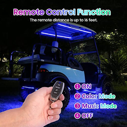 10L0L 6PCS Golf Cart Underglow LED Light Kit, Underbody RGB Strip Lights, 24-Mode Neon Accent Lighting, Music Sync, Wireless Remote, IP67 Waterproof, 12V-80V Input for EZGO Yamaha Club Car - style: 6 Pack(4 Underbody and 2 Roof)