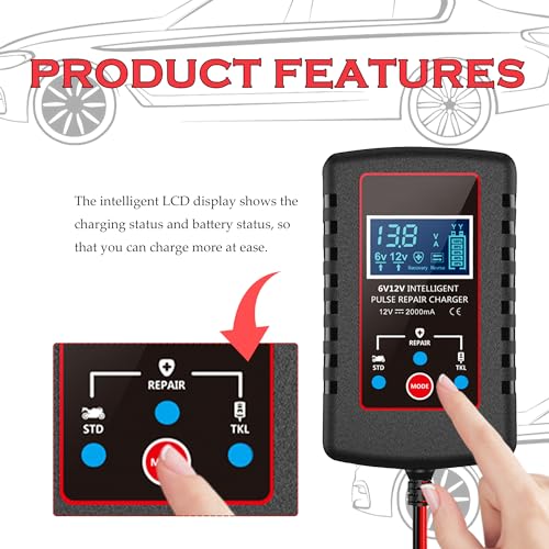 Trickle Charger for Car Battery 12V/6V,Smart Automatic Motorcycle Battery Charger with SAE Cable,Universal Battery Maintainer Car Accessories for Most Cars Trucks Motorcycles