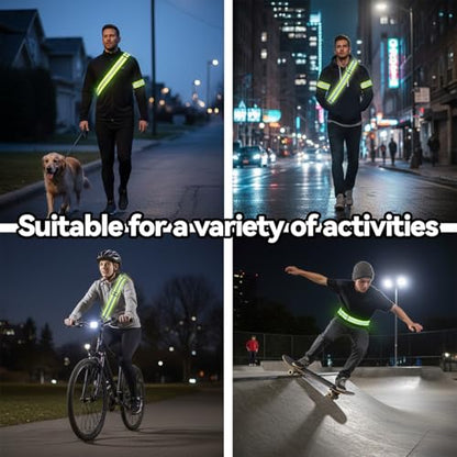 Reflective Sash for Walking at Night, Reflective Sash, Reflectives Belt, High Visibility Night Running Safety Gear for Men Women, Adjustable Strap with 2-Pack Belt and Armband for Walking Jogging