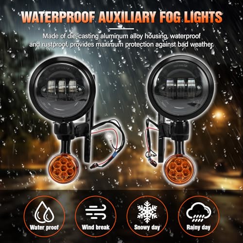 XFMT Motorcycle 4.5" Auxiliary Spot Fog Light LED Turn Signal Light W/Bracket For Harley Touring Road King 1994-Later Electra Glide 1997-Later Street Glide FLHX 2006-Later, Black - color: Black