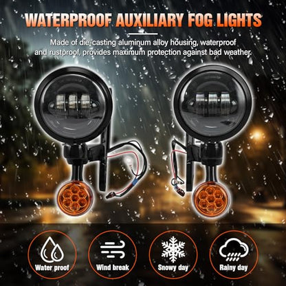XFMT Motorcycle 4.5" Auxiliary Spot Fog Light LED Turn Signal Light W/Bracket For Harley Touring Road King 1994-Later Electra Glide 1997-Later Street Glide FLHX 2006-Later, Black - color: Black