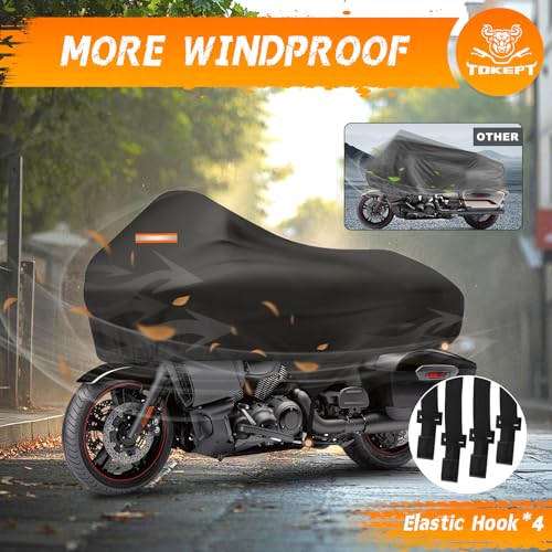 Motorcycle Half Cover with Elastic Hook and Reflective Strip Waterproof Dustproof Sunproof All-Weather Protection Suitable for Touring Models Road King Street Glide Road Glide and More(Black) - color: Black