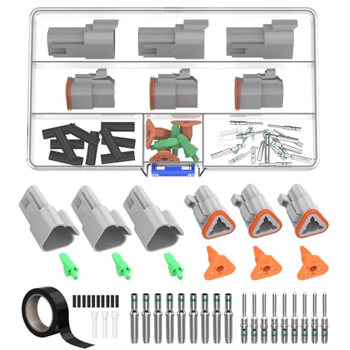 3 Pin DT Connector Kit Gray Waterproof Deutsch Automotive Connectors Kit with Solid Terminals and Sealing Plugs for Car Truck Motorcycle Marine Wiring 14–20 AWG，3 Sets - size: 3 Pin 3 Sets