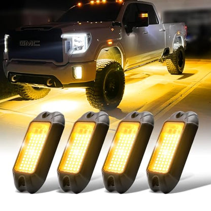 Nicoko 4Pods Pure Yellow 72 LEDs SMD Chips 72w High Power Rock Lights Super Bright Yellow Offroad Car Boat Underglow Lights IP68 Waterproof for Truck SUV UTV ATV RZR - size: Pure yellow rock lights - 4 pack