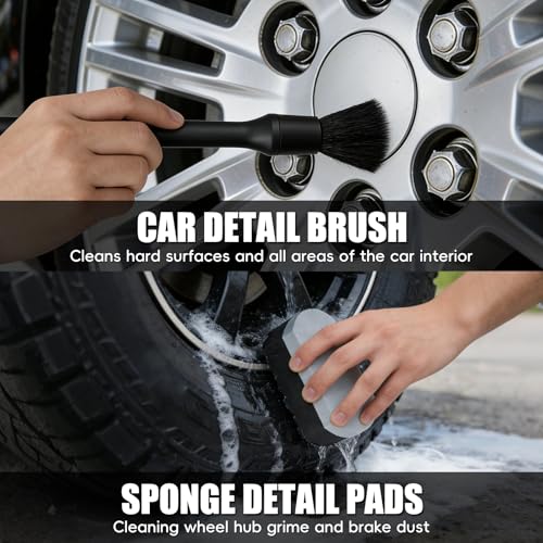 10PCS Car Wheel Cleaning Kit – Metal-Free Rim & Tire Brush Set with Wool Brush, Microfiber Cloths, Wax Pads & Storage Bag, Scratch-Free Detailing Tools for Cars Trucks SUVs RVs - size: 10PCS