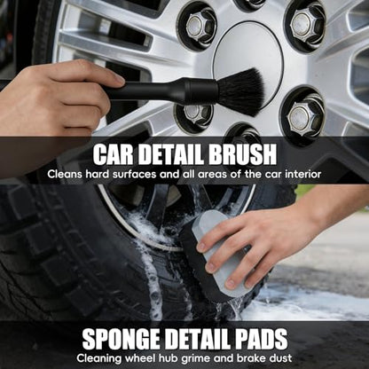 10PCS Car Wheel Cleaning Kit – Metal-Free Rim & Tire Brush Set with Wool Brush, Microfiber Cloths, Wax Pads & Storage Bag, Scratch-Free Detailing Tools for Cars Trucks SUVs RVs - size: 10PCS