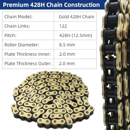 428H Drive Chain 122 Link with 6pcs Connecting Master Link Compatible with TW200 TTR125 TTR125L TTR125E TTR125LE Motorcycle ATV Dirt Bike Seamless Small Tub with Chain Breaker - size: 122 Link