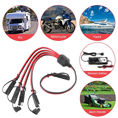 12AWG SAE Y Splitter Cable 1 to 4 Way SAE Extension Cord,2FT | With SAE Polarity Reverse Adapter, Quick Disconnect Automotive DC Power Wire,For Vehicle RV Motorcycle Solar Battery Transfer - size: 12AWG without Fuse