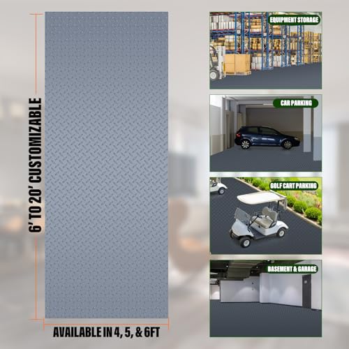 SEAL 4 x 10 FT Premium Garage Floor Mat, Solid 2.8mm Thick Lay-Flat Gray Commercial Grade Heavy Duty Parking Mat for Golf Cart, Workbench, ATV, Water/Stain Resistant Runner (Embossed Diamond Plate) - size: 120"L x 48"W x 0.1"Th