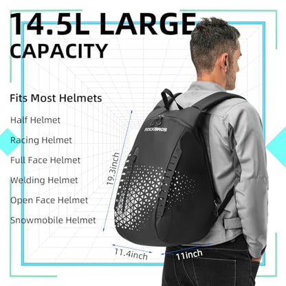 ROCKBROS Motorcycle Helmet Backpack, 14.5L Large Capacity Helmet Bags with Reflective Symbol, Waterproof Storage Bag Luggage Bag
