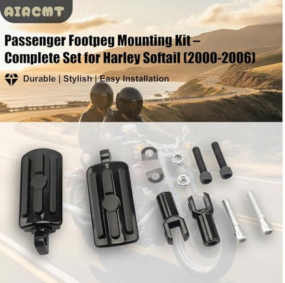 Passenger Footpeg Mounting Kit with Pegs Compatible with Harley Softail FXST FLSTC FLSTF FXSTD FLSTS FLSTN 2000-2006 Replaces OEM 50942-00 - Black