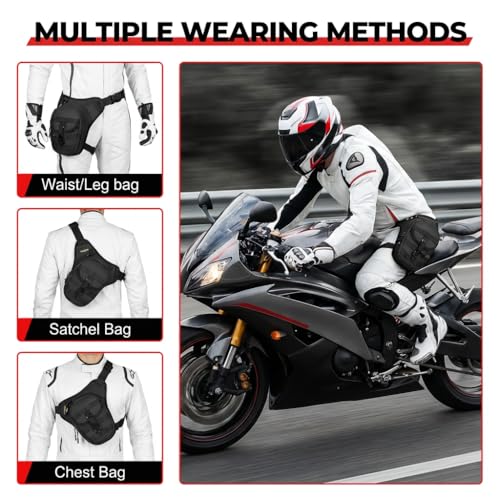 Motorcycle Thigh Bag Tactical Leg Bag Drop Leg Bag for Men Women–Waterproof&Adjustable Leg Strap, Convertible to Leg Fanny Pack or Phone Purse for Outdoor Activities—Complimentary keychain