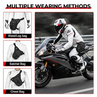 Motorcycle Thigh Bag Tactical Leg Bag Drop Leg Bag for Men Women–Waterproof&Adjustable Leg Strap, Convertible to Leg Fanny Pack or Phone Purse for Outdoor Activities—Complimentary keychain