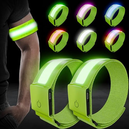 Topward LED Armband 2 Pack, Light up Reflective Arm Bands Glow Bracelets, Running Lights for Runners Dog Walking - 5 Colors 11 Light Modes - Adjustable Velcro - Rechargeable - color: Green