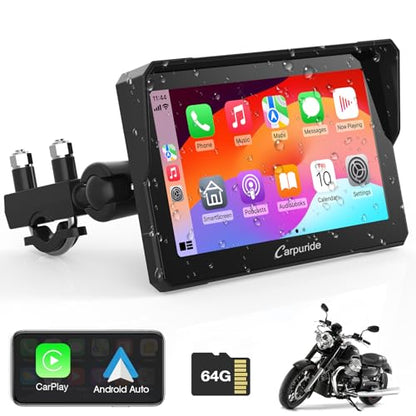 Carpuride W702 for Motorcycle, 7 inch Waterproof Touchscreen, Portable Apple Carplay/Android Auto GPS Navigation for Motorbike, Support Dual Bluetooth, Car GPS, TF-64G - style: Carpuirde w702
