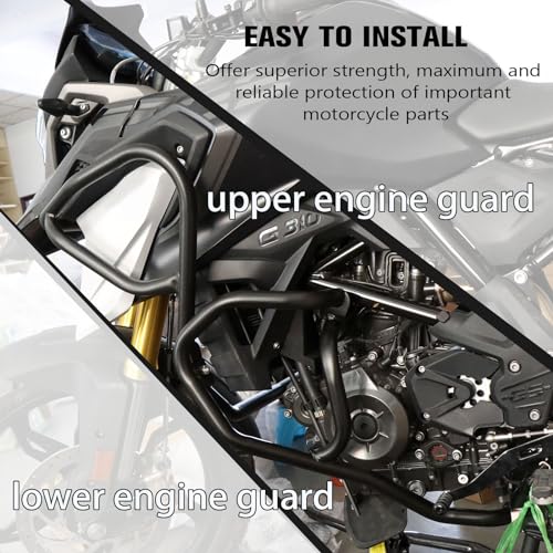 CHIFUN Engine Guard Upper Lower Highway Crash Bars Compatible with BMW G310GS G 310GS 2022 2023 Black Steel Motorcycle Frame Protection Bars - color: Black