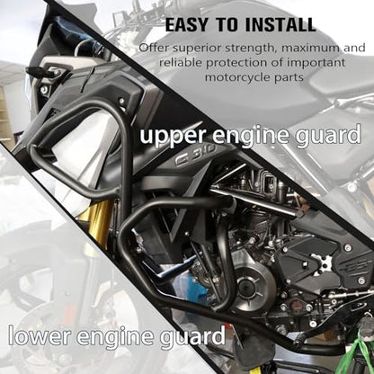 CHIFUN Engine Guard Upper Lower Highway Crash Bars Compatible with BMW G310GS G 310GS 2022 2023 Black Steel Motorcycle Frame Protection Bars - color: Black