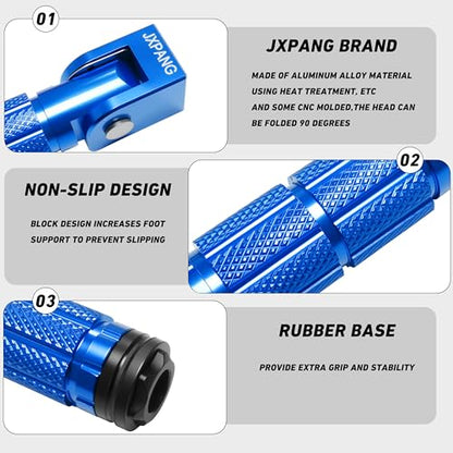 Universal Motorcycle Bicycle Folding Passenger Foot Pegs M8 Rearsets Rear Set Footrests Footpeg Foot Rest Peg Pedals For Bike Install Hole 8mm (A-ZDJT-012-Blue) - color: A-ZDJT-012-Blue