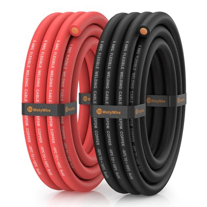 6 Gauge Wire Battery Cable, 6 AWG EPDM Welding Cable with Oxygen-Free Copper, Flexible/High Conductivity for Solar, Automotive, Battery, Inverter, RV, Marine (10 ft Red + 10 ft Black) - color: 6awg, size: 10ft