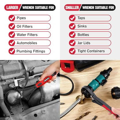 2-Piece Rubber Strap Adjustable Wrench Set Diameter 4" and 6", Oil Filter Pipe Jar Opener Strong Grip Plumbers Universal Spanner for Drain Sewer Cap Sink Pliers Nut Shower Head Valve Removal - style: 2-Pc Strap Wrench Set - Red