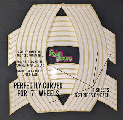 White Reflective Wheel Stickers Stripes 9mm Wide for 17" Motorcycle Bike or Car Rims Vinyl Graphics 3/8in
