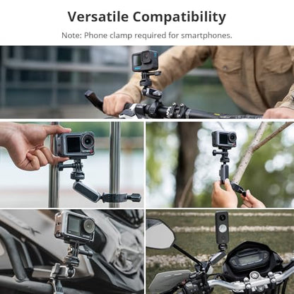 PGYTECH CapLock Quick Release Bike Motorcycle Handlebar Mount, 360°Dual-Ball Rotation, 1/4"-20 Adapter, for DJI OSMO Action 6/5 Pro/4/Pocket 4/3/Xtra Muse/Gopro/Insta360 Ace Pro 2/X5/Luna Ultra, Phone