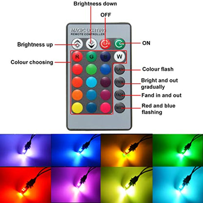 Cottonbell 194 W5W 168 RGB T10 LED Light Bulb with Remote Control Atmosphere Lights for Car Interior/Map/Dome/Door/License Plate Light Courtesy Lights 4-Pack - size: T10 4 PACK