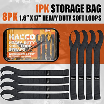 Haccoplanet 8PK Soft Loop Motorcycle Tie-Down Straps, 1.6 x 17inch 10000LB Break Strength, Heavy Duty Tie Down Loops for Securing ATV, UTV, Dirt Bike, Lawn & Garden Equipment (Black) - color: Black
