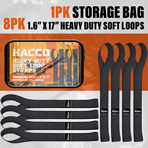 Haccoplanet 8PK Soft Loop Motorcycle Tie-Down Straps, 1.6 x 17inch 10000LB Break Strength, Heavy Duty Tie Down Loops for Securing ATV, UTV, Dirt Bike, Lawn & Garden Equipment (Black) - color: Black